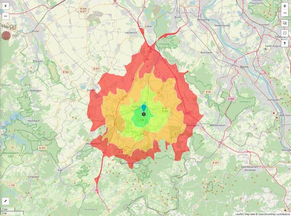 Erreichbarkeit in 20 Minuten: 140.500 Einwohner 