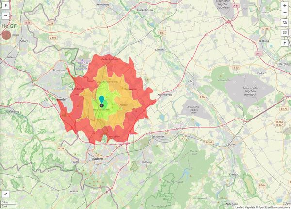 Erreichbarkeit in 20 Minuten: 301.500 Einwohner 