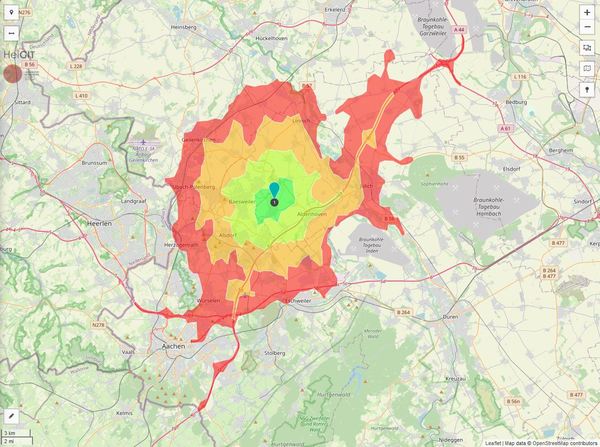 Erreichbarkeit in 20 Minuten: 274.500 Einwohner 