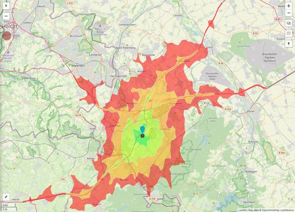 Erreichbarkeit in 20 Minuten: 496.500 Einwohner 