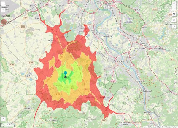 Erreichbarkeit in 20 Minuten: 210.000 Einwohner 