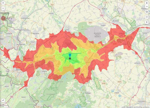 Erreichbarkeit in 20 Minuten: 476.000 Einwohner 