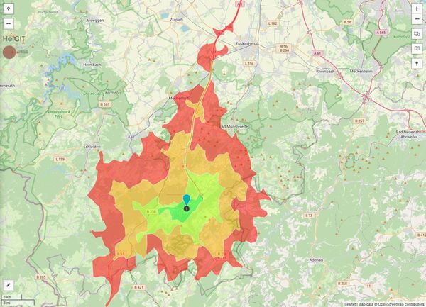 Erreichbarkeit in 20 Minuten: 45.000 Einwohner 