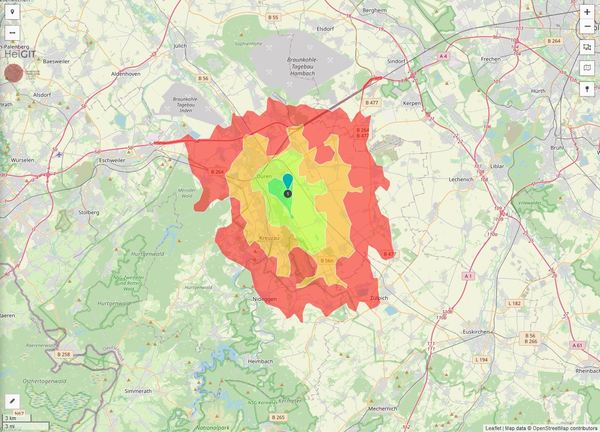 Erreichbarkeit in 20 Minuten: 150.000 Einwohner 