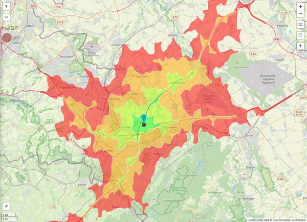 Erreichbarkeit innerhalb von 20 Minuten: ca. 729.000 Einwohner