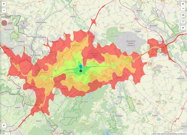 Erreichbarkeit in 20 Minuten: 610.000 Einwohner 