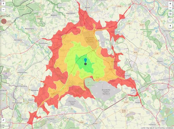Erreichbarkeit in 20 Minuten: 284.500 Einwohner 
