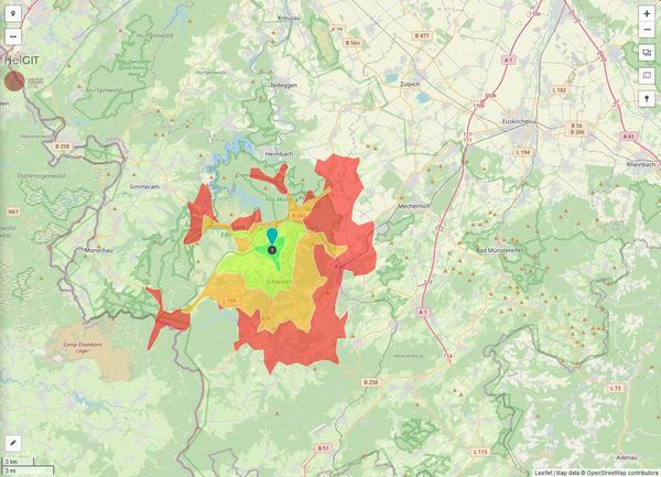 Erreichbarkeit in 20 Minuten: 30.000 Einwohner 