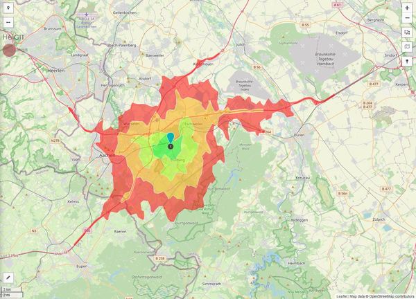 Erreichbarkeit in 20 Minuten: 341.500 Einwohner 