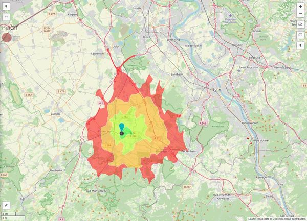 Erreichbarkeit in 20 Minuten: 115.000 Einwohner 