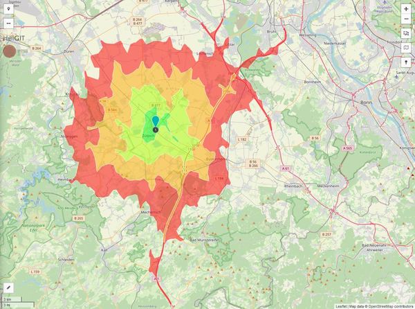 Erreichbarkeit in 20 Minuten: 143.000 Einwohner 